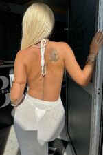 Sırtı Açık Örme Elbise - Beyaz - Görsel 3