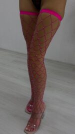 Taşlı Dizüstü File Çorap - Neon-Pembe - Görsel 5
