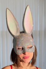 Taşlı Luxury Tavşan Maske - Beyaz - Görsel 4