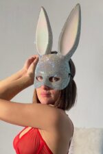 Taşlı Luxury Tavşan Maske - Beyaz - Görsel 3