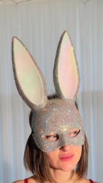 Taşlı Luxury Tavşan Maske - Beyaz - Görsel 2