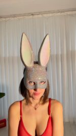 Taşlı Luxury Tavşan Maske - Beyaz - Görsel 5