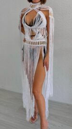 Tassel Hand Beach Elbise - Beyaz - Görsel 4