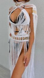 Tassel Hand Beach Elbise - Beyaz - Görsel 2