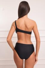 Tek Omuz Büzgülü Bikini - Siyah - Görsel 2