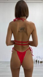 Uzun Bağlı Era Brazilian Bikini - Kırmızı - Görsel 4