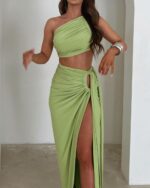 Viera Yırtmaçlı İkili Set - Yeşil - Görsel 7