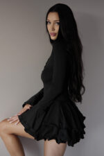 Amanda Pileli Elbise - Siyah - Görsel 2