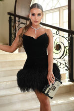Julia Tüylü Mini Elbise - Siyah - Görsel 2