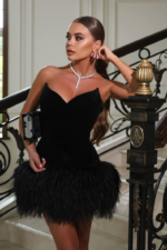Julia Tüylü Mini Elbise - Siyah - Görsel 4