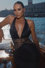 Alya Dantelli Saten Elbise - Siyah - Görsel 4
