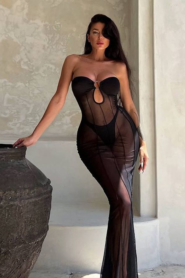 Marie Şeffaf Fantezi Plaj Elbisesi - Siyah