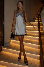 Polina Dantelli Mini Elbise - Beyaz - Görsel 5