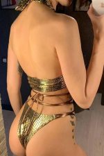 Çapraz Boyun Brazilian Bikini - Altın - Görsel 4