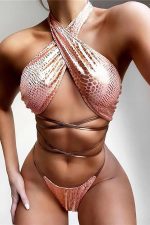 Çapraz Boyun Brazilian Bikini - Pembe - Görsel 2