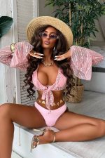 Francesca Dörtlü Plaj Takım - Pembe - Görsel 5