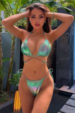 Nina Aksesuarlı Brazilian Bikini - Yeşil-Pembe - Görsel 5