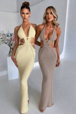 Örgü Halter Yaka Elbise - Sarı - Görsel 7