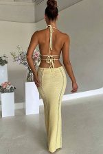 Örgü Halter Yaka Elbise - Sarı - Görsel 9