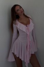 Sarina Pileli Mini Elbise - Pembe - Görsel 2