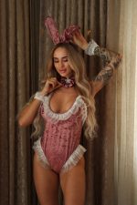Vika Kadife Fantezi Tavşan Kostümü - Pembe